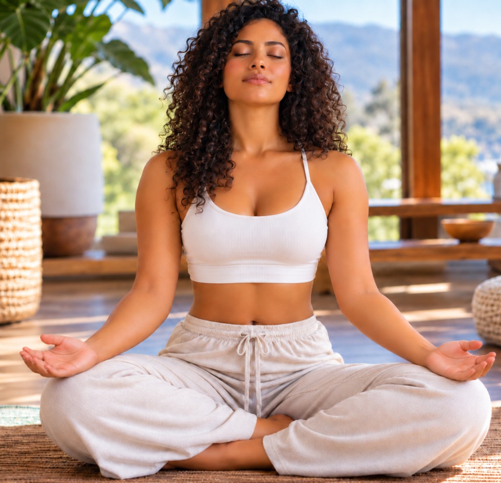 A person seated in meditation with open palms